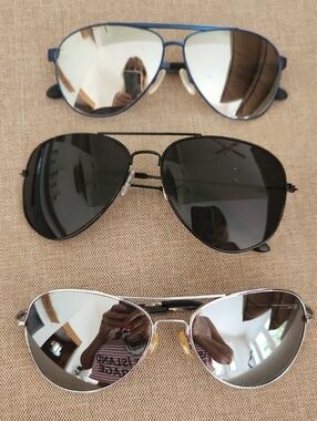 Aviator Sunglasses - Silver, Black, Blue Frames